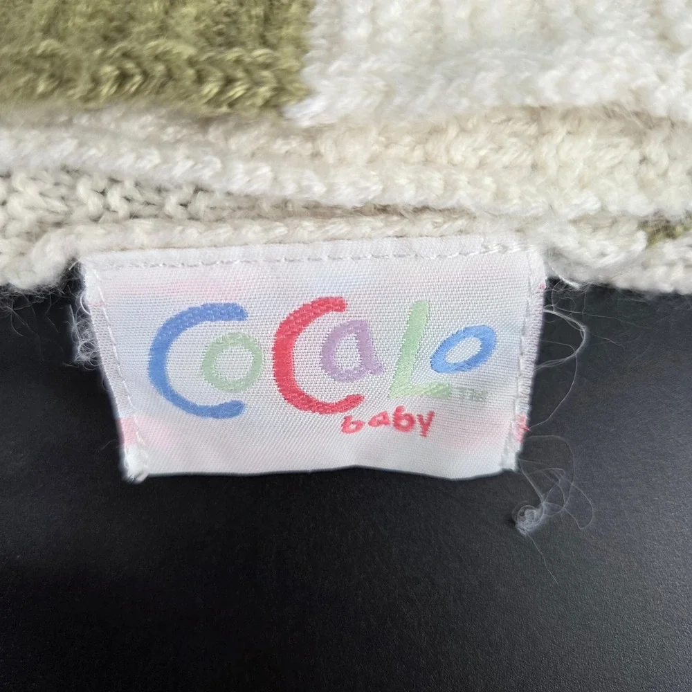 Cocalo Baby Knit Blanket Sage Green Cream Striped Ribbed Trim Soft Nursery